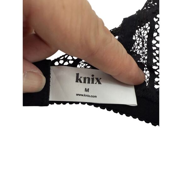 Knix Deep V Neck Lace Bralette Black Women's Medium - Picture 3 of 7
